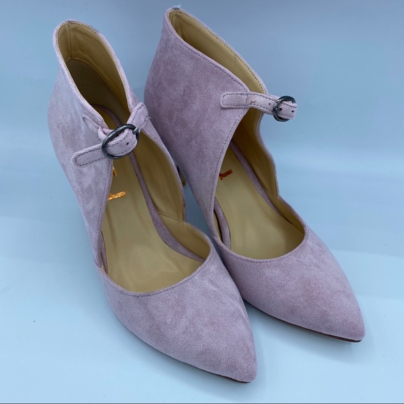 FSJ Women pink suede pointed toe ankle strap pumps - Picture 6 of 12